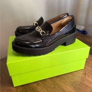 Sam Edelman Black Teagan Loafers with Gold Buckle